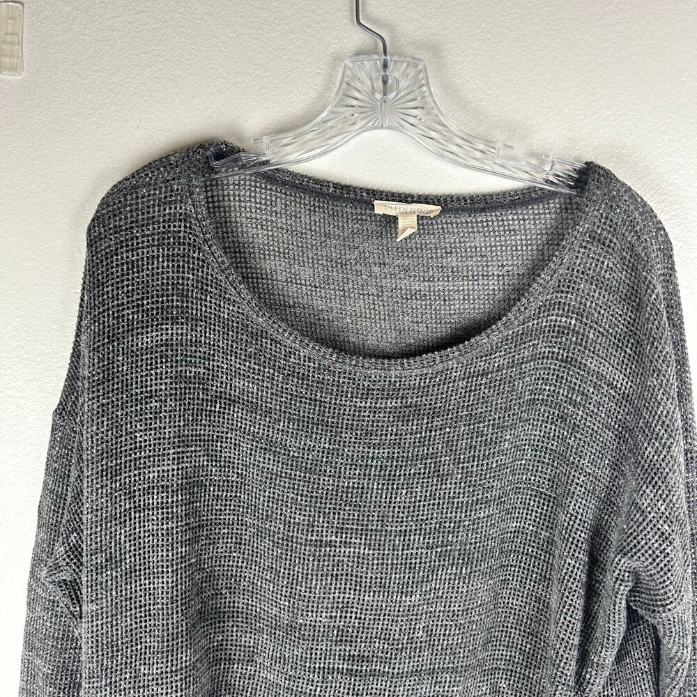 Eileen Fisher Womens Sweater Size Medium Gray Cotton Mesh Asymmetrical Hem - Picture 7 of 7